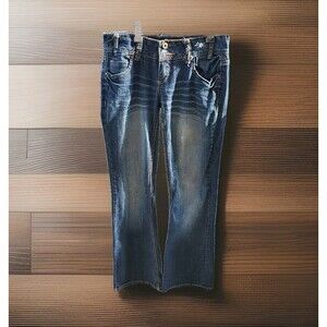 Vtg Amethyst Jeans Flares Size 5 Juniors Women Distressed Embroidered Dark Blue